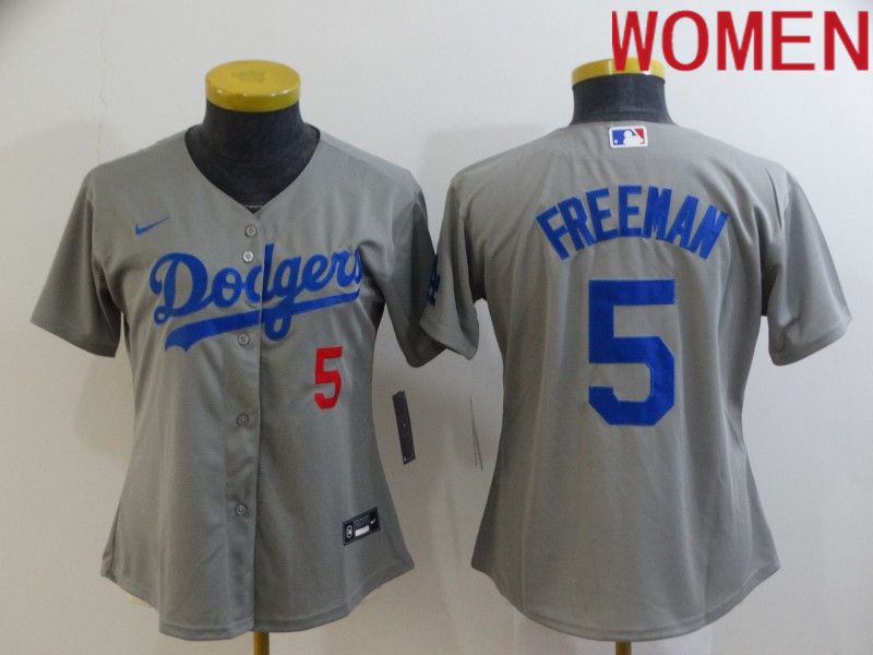 Women Los Angeles Dodgers #5 Freddie Freeman Grey Nike 2022 MLB Jersey